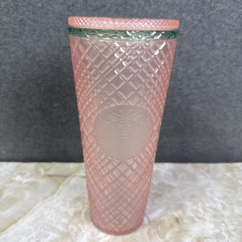 STARBUCKS Jeweled Pearl Pink Green Venti 24oz Cold Cup Tumbler NO Straw 2023